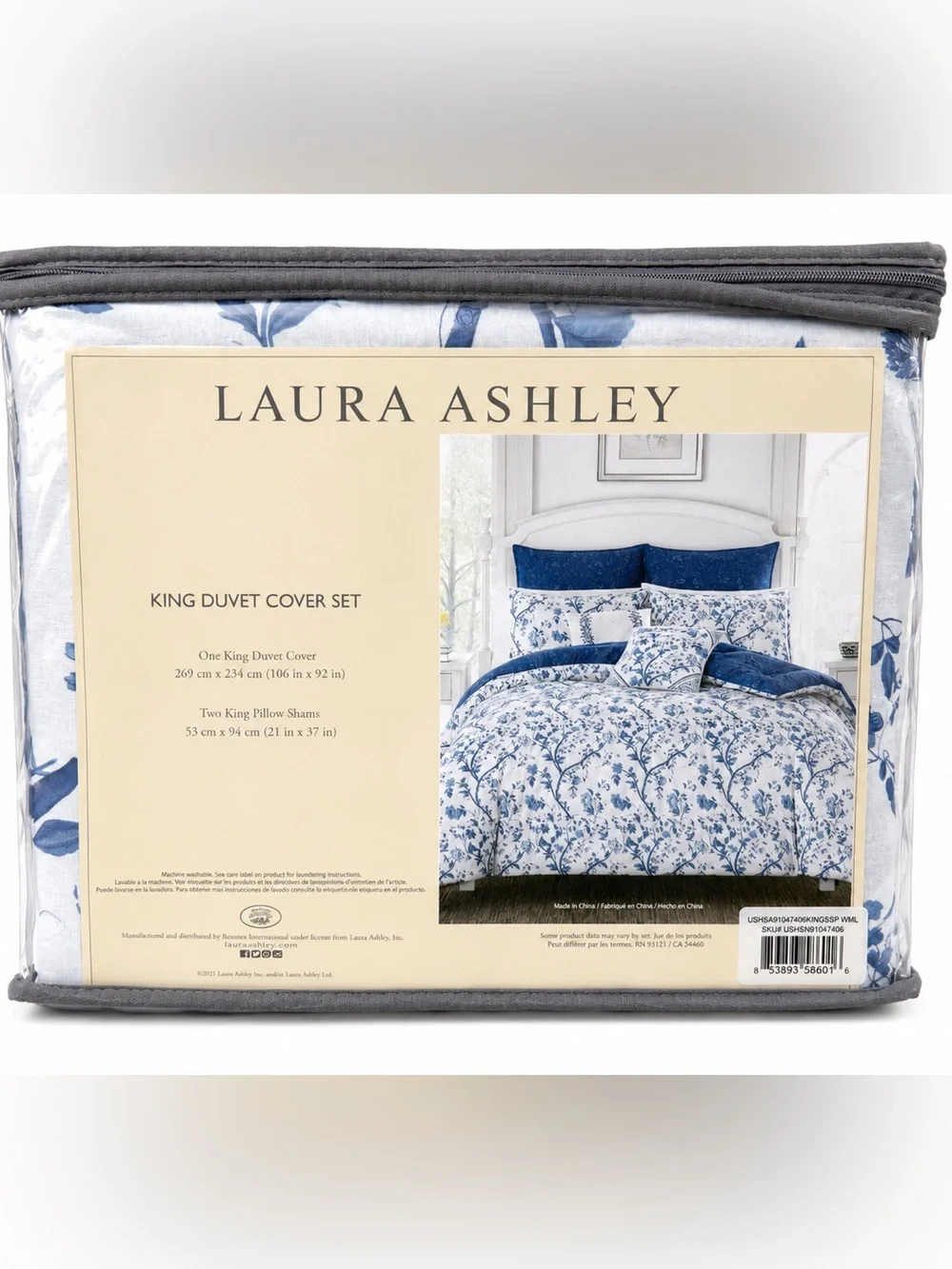 Laura Ashley King Blue Floral Duvet Cover Set
